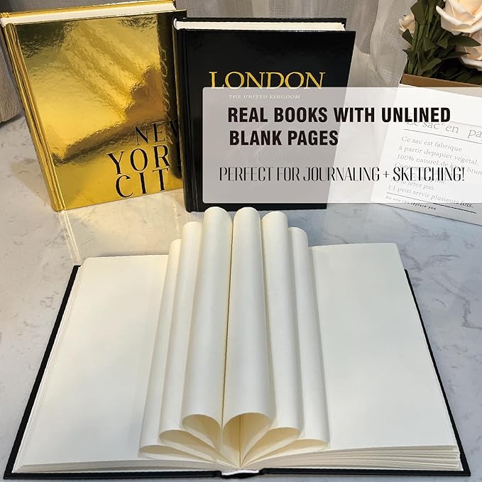 Decorative Books for Home Decor with Small Birds Statues Gold Home Decoration, Modern Style Coffee Table Book Decor, Stacked Books for Bedroom, Living Room, Office Desktop, Cabinets Shelf Decor