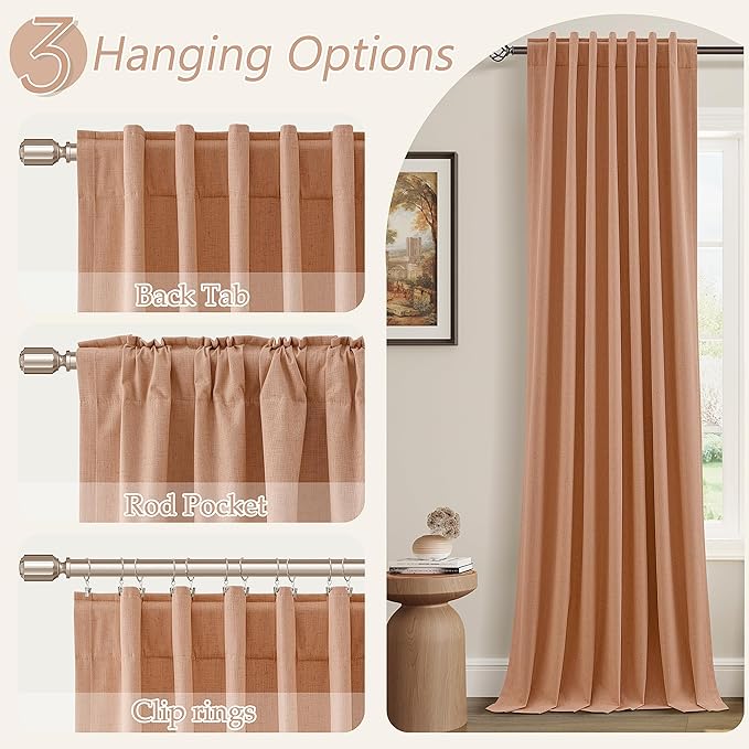 Guken 100% Blackout Curtains 90 Inch Length 2 Panels Set for Living Room Bedroom Back Tab Thermal Insulated Black Out Linen Drapes Room Darkening Peach Quartz,52x90