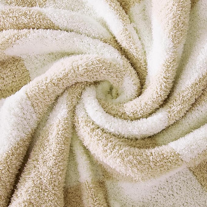 WRENSONGE Soft Twin Size Checkered Blanket for Bed-Cozy Knitted Blankets | Lightweight Fluffy Warm Decor for Women, Mom, Her & Girls, Sofa, Chair, Couch, 60x80in, Beige