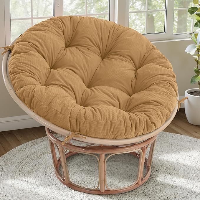 idee-home Papasan Chair Cushion, Circle Papasan Chair Cushion(Cushion Only) | Papasan Cushion with Thick Corduroy Cover, 48 x 48 Inch Cushion for Egg Chair, Dark Grey