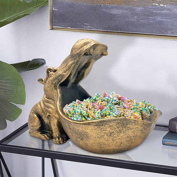 aboxoo Hippo Statue Home Resin Hippopotamus Figurine Sculpture Table Art Decoration Sundries Key Container Storage Box (Gold)