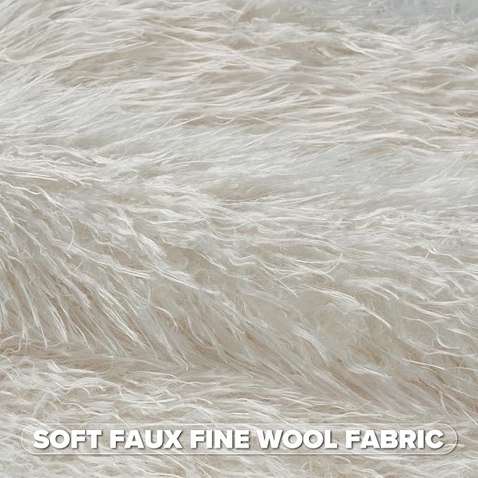 FUTEI Pack of 2 Shaggy Mongolian Faux Wool Throw Pillow Covers 18x18 Inch Soft Decorative Cushion Case for Couch Bed Living Room, Cream White