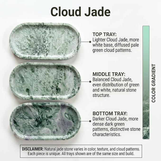 YKAJO Cloud Jade Oval Marble Tray, 11.8x5.9 Vanity Perfume Organizer Dish | Honed natural stone; jewelry & trinket dish, ring & key holder, soap & candle catchall; bath counter, dresser, coffee table