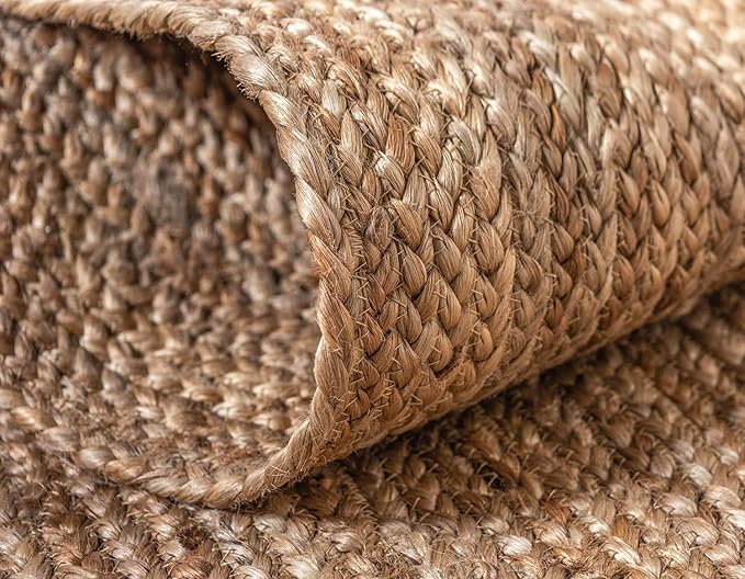 Hand Woven Jute Rug 10x14 Feet Rectangle - Handcrafted Braided Design, Indoor & Outdoor Reversible Natural Fiber Rug - Rustic Farmhouse Carpet for Living Room, Hallway, Bedroom (Natural, 10'x14')