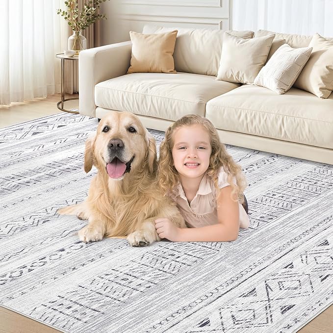 cotiled 6x9 Area Rug Living Room: Washable Boho Rugs with Non Slip Backing Large Soft Indoor Stain Resistant Carpet for Bedroom Farmhouse Dining Room Lightweight Home Decor Dark Grey