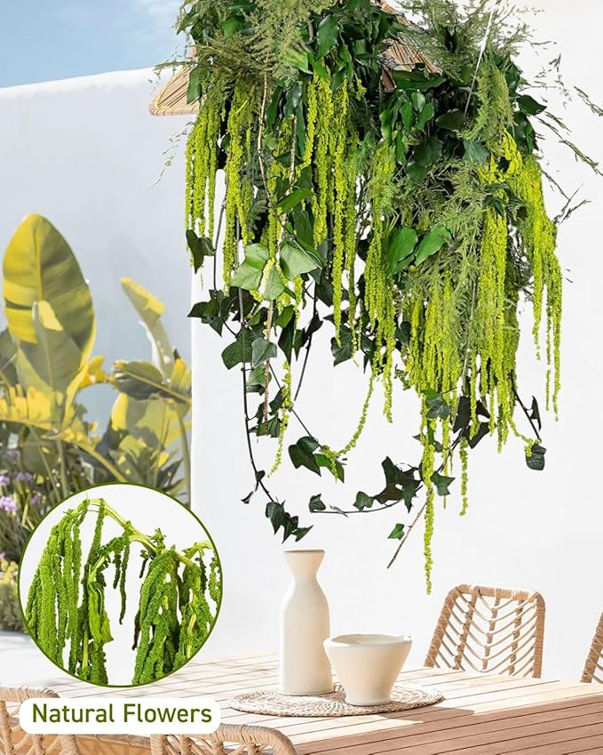 10Pcs Neon Green Dried Amaranthus Hanging Flowers – 23" Dyed Natural Preserved Flowers for Wedding Arch, Floral Garland, Rustic Vase Decor