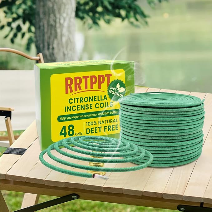 Citronella Incense coils, Made from Natural Plants, Suitable for Outdoors, Indoors, by the Pool, in the Yard, 48 coils and Coil Holders.