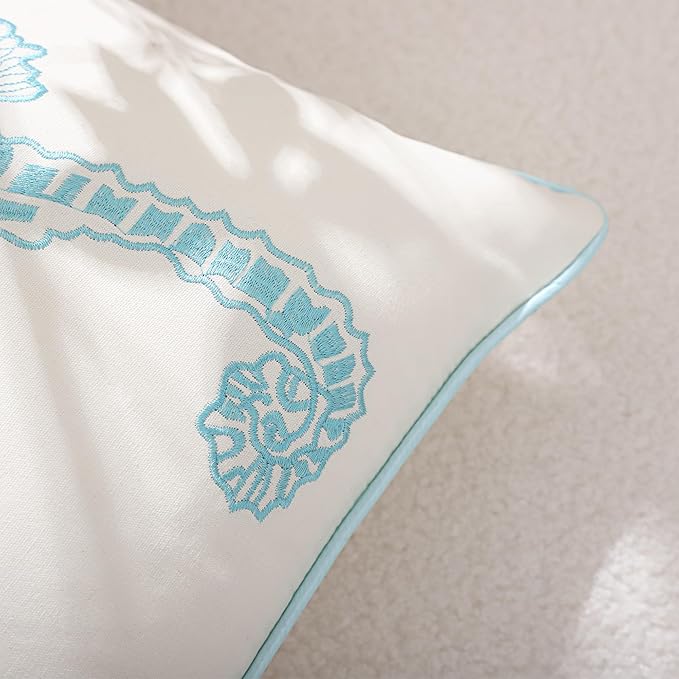 Blue Seahorse Pillow Covers 18x18 Pack of 2 Boho Embroidered Throw Pillow Covers Summer Cushions Cases Farmhouse Decor Square Pillowcases Spring Home Decor for Sofa Bed Living Room