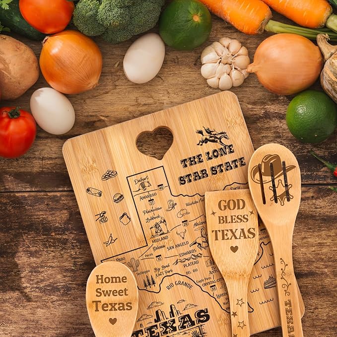 Texas Gifts Cutting Board Set, Texas Souvenirs, Texas Kitchen Decor with State Map Design, Charcuterie and Serving Board, Home Sweet Texas Theme Gifts for Texas Lovers.