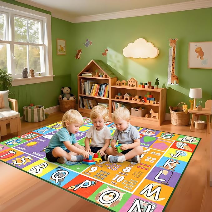 Kid Rug ABC Rugs for Playroom, Alphabet Rug for Bedroom Educational Learn Preschool Rugs Nursery Toddler Kids Room Living Room Decor Mat, 2.5 x 4 Feet