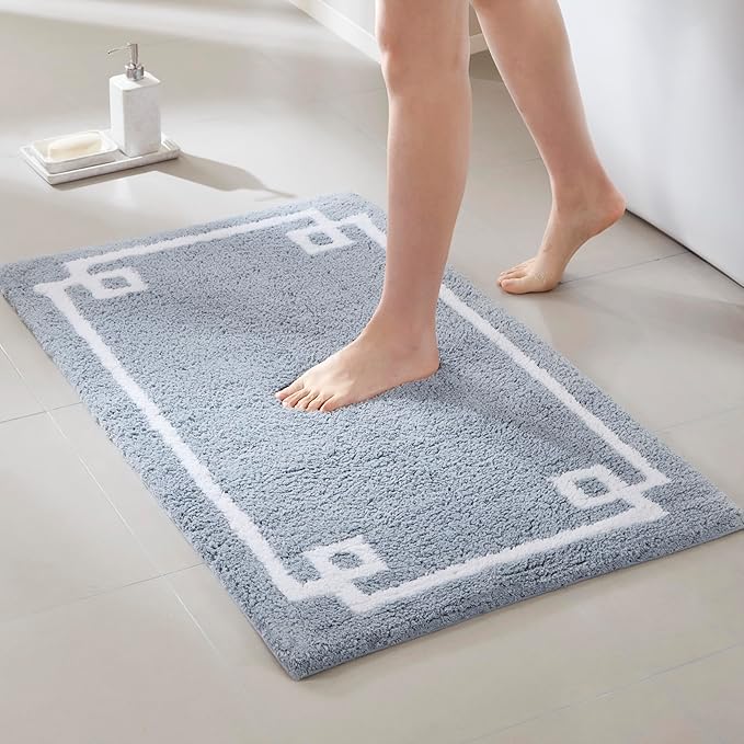 Madison Park Evan 100% Cotton Bathroom Rug Non Slip Backing-Luxrurious Tufted Plush Bath Mat Absorbent, Quick Dry, Spa Design Shower Room Décor, 24x40, Blue