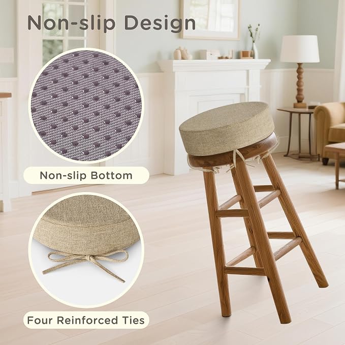 Bar Stool Cushions Round 3" Thick Round Seat Cushions for Chairs 4 Pack Non Slip Bistro Chair Pads with Machine Washable Cover (12 Inch, Beige)