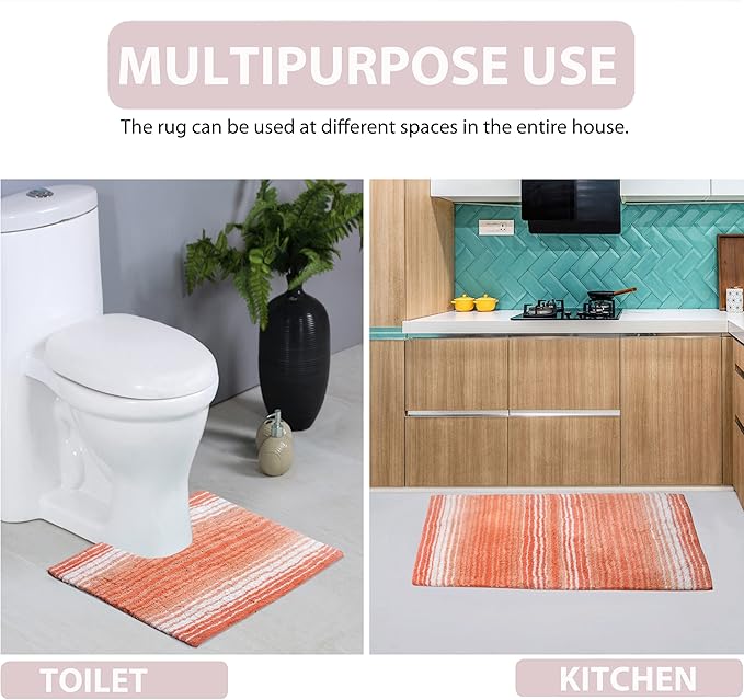 Home Weavers 100% Cotton Gradiation Collection Bathroom Décor | Washable Rug | Bathroom Mat | Kitchen Mat | Bathroom Rug Set | Bath Mat Set | Bath Floor Mat Non Slip, 3 Piece Set with Runner, Coral