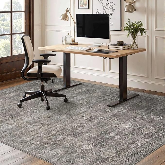 Rugxara 4x6 Rug for Living Room Bedroom, Grey Washable Throw Rugs, Vintage Retro Boho Area Rugs, Non Slip & Low Pile Accent Carpet for Indoor Dining Room, Kids Room and Office(Taupe/Grey 4x6ft)