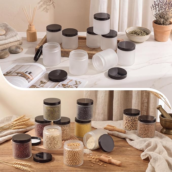 Norme 24 Pieces 16 oz Glass Jars with Lids Empty Storage Containers Leakproof Round Cosmetic Jars for Storing Lotions Powder Ointments Making (Frosted White)