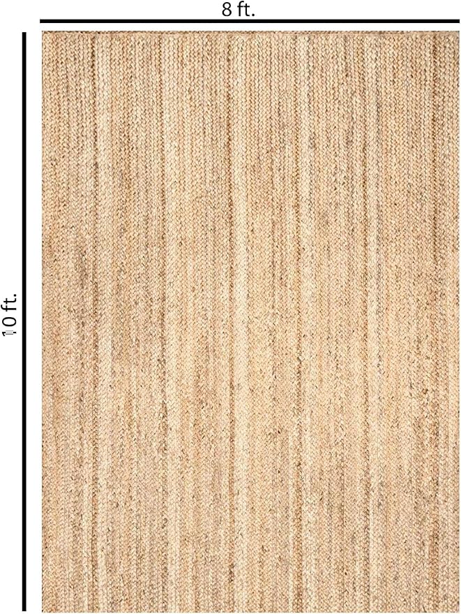 Hand Woven Jute Area Rug 8x10 Feet Rectangle - Handcrafted Braided Design, Indoor & Outdoor Reversible Natural Fiber Rug - Rustic Farmhouse Carpet for Living Room, Hallway, Bedroom (Natural, 8'x10')