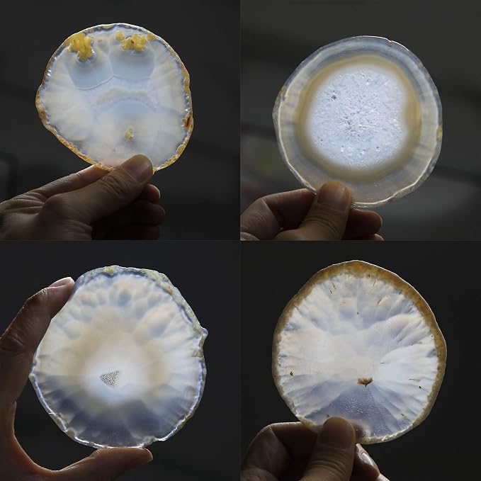 Natural Agate Coasters for Drinks Set of 4 | Natural Stone Coasters 3.5-4", Decorative Gemstone Coasters for Coffee Table, Bar or Desk, Housewarming Gift for Friends
