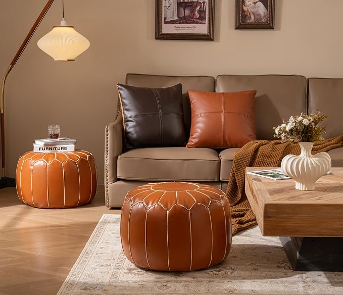 Full Grain Leather Throw Pillow Cover (20" x 20") (Brownish Orange) | Cowhide Sofa Cushion Case Thick Genuine Leather Throw Pillow for Living Room Bedroom and Home Office, Pack of 1, Cover Only