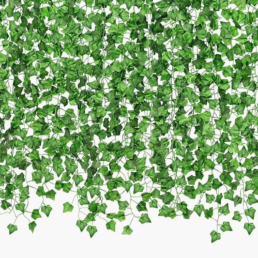 CQURE 16 Pack 105Ft Artificial Ivy Fake Vines,Ivy Garland Greenery Garland Fake Hanging Plants Vines Green Leaves for Bedroom Wedding Garden Wall Room Decor