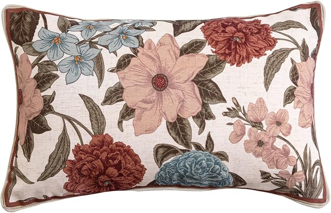 bilin gaier French Vintage Linen Throw Pillow Cover,20"x12"-Burgundyred | Designer Rectangular Pillow Cover,Concealed Zipper Design,Floral Pattern,Sofas,Bedroom,Living Room,Lounge Chairs
