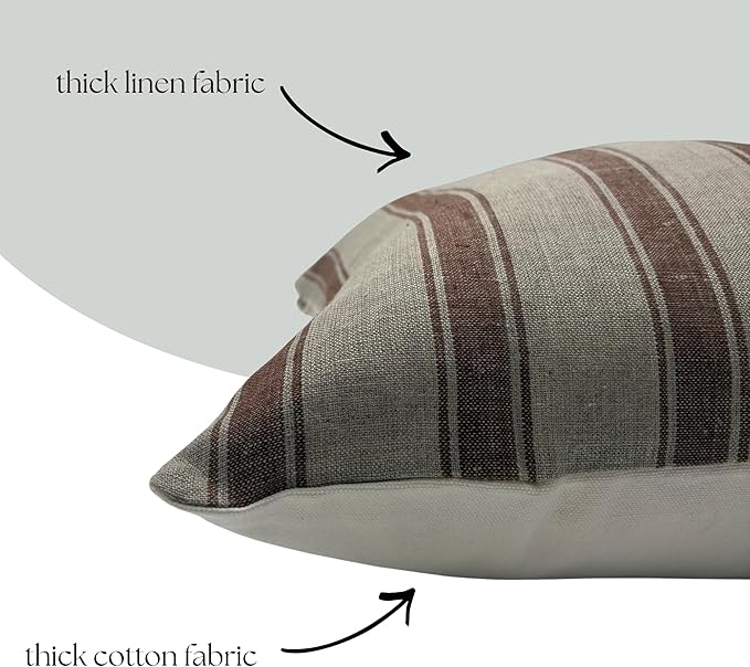 Linen Throw Pillow Covers Stripe Brown Pillow Cover Spring Decorative Pillow Covers for Living Room, Bedroom (Brown Stripes, 22" L x 22" W)