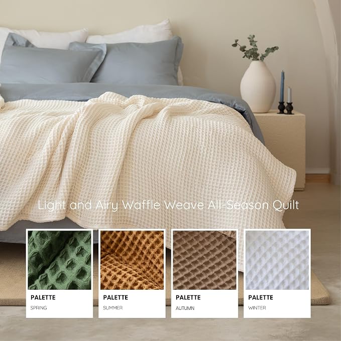 100% Turkish Cotton Waffle Throw Blanket King Size Natural Undyed - Premium Quality, Light and Airy Waffle All-Season Quilt - Decorative Bedspread (Natural, King Size 95" x 110" Inch)