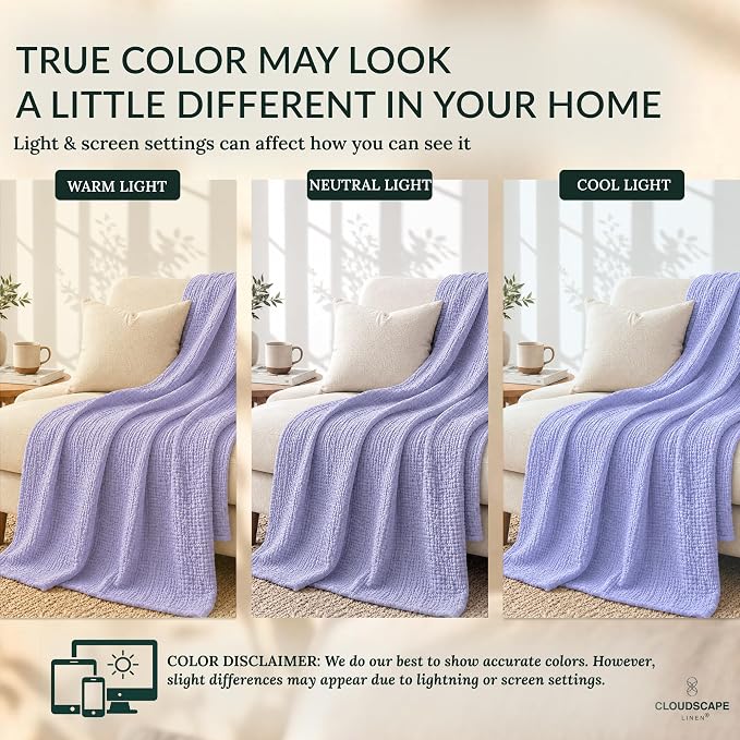 CLOUDSCAPE 4 Layer Muslin Blanket for Adults - 100% Cotton Throw Blanket, 50"x70" Oversized Gauze Throw for Sofa, Couch -Soft Lightweight Breathable Muslin Cotton Comforter for Summer - Lavender Blue