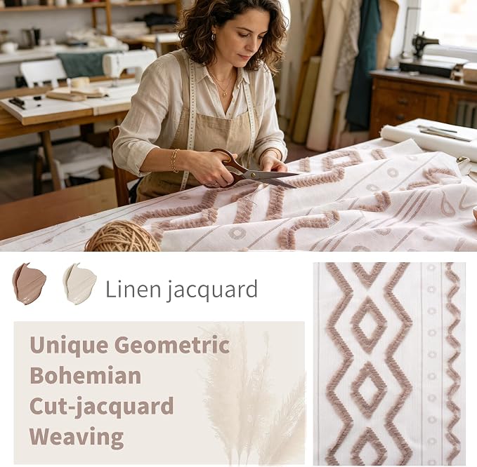 BGment Boho Curtains for Living Room,96 Inch Length Drapes Botanical Jacquard Pattern Natural with Grommet for Farmhouse Bedroom Light Filtering, Mocha, 2 Panels Set, 52 X 96 Inch