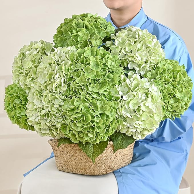 MARTINE MALL 3Pcs 21in Hydrangea Artificial Flowers, Latex Real Touch Hydrangeas Lifelike Large Hydrangea Flowers for Home Decor Party Arrangements Wedding Bouquets Centerpieces (Dark Green)