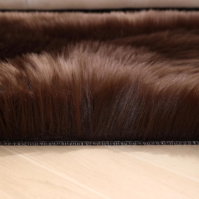 Faux Fur Rug Fluffy Sheepskin Area Rug,Ultra Soft Shaggy Plush Rug Bedroom Living Room Sofa Floor Kids Room Bedside（2 x 4 ft Rectangle Coffee）