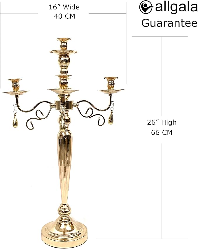 Allgala 26" 5-Arm Tall Gold Plated Taper Candle Holder Candlestick Candelabra-HD89031