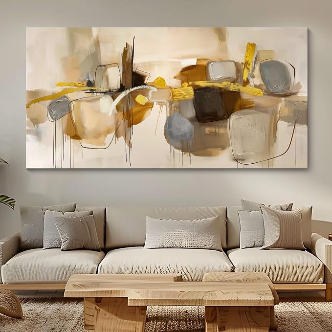 HGUAOA Abstract Wall Art for Living Room - Large Yellow and Orange Geometric Artwork - Modern Paintings for Office Decor - Contemporary Big Wall Decor for Home or Office 29×58IN