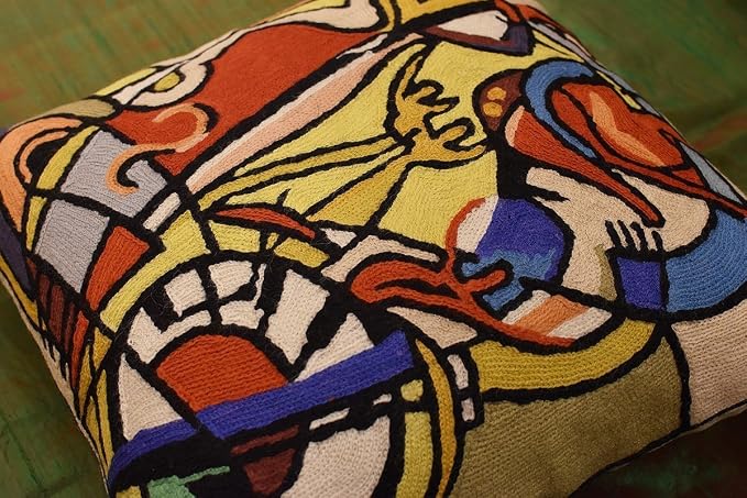 Abstract Pillow Cover by Alfred Gockel Modern Pillowcase Couch Wild Party Musical Cushion Mid Century Throw Pillowsham Modern Chair Cushion Hand Embroidered Wool Size 18x18
