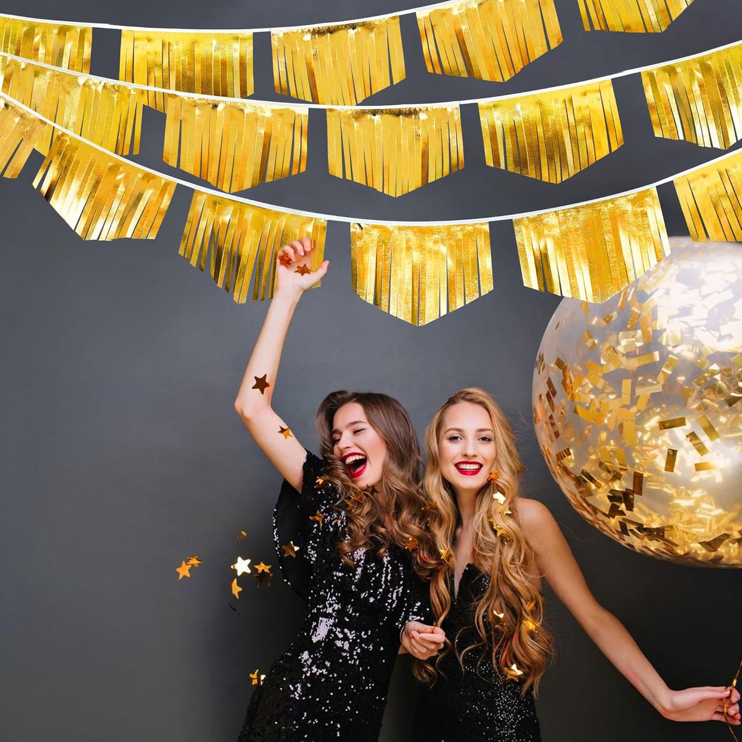 Gold Tassel Banner Double Sided Metallic Fabric Pennant Bunting Flag Garland for Graduation Birthday Anniversary Bachelorette Engagement Wedding Bridal Shower Baptism Hen Party Decorations Supplies