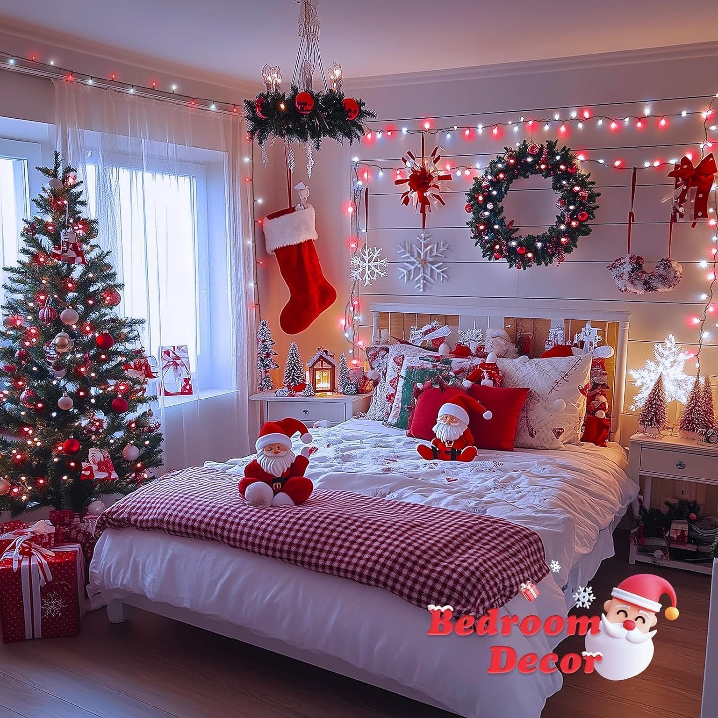 JMEXSUSS 66ft 200 LED Red and White Christmas Lights, Outdoor String Plug-in, Expandable for Tree Outside Party Home Decorations