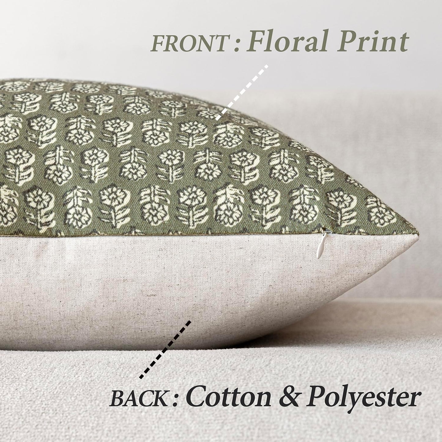 Foindtower Set of 2 Decorative Vintage Floral Print Throw Pillow Covers Neutral Modern Farmhouse Cushion Covers Boho Home Decor for Sofa Couch Chair Bedroom Living Room Outdoor,22×22 Inch,Sage Green