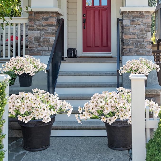 ColoPlay 24 White Bundles Artificial Flowers for Outdoors/Indoors Fake Flowers Plants for Indoor Outside Garden Porch Window Box Home Wedding Farmhouse