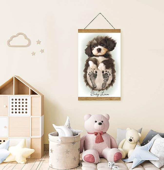 Memory Lane Gifts Co. Baby Footprint Art, Baby Shower Gift, Original Artwork, Nursery Art Keepsake, Puppy