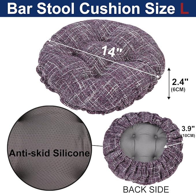 SINOSSO Modern Bar Stool Cushion Dia.14, Fashion Interweaving Design Anti-Skid Silicone Round Stool Seat Cushion Cover Padded (Purple, L,1)