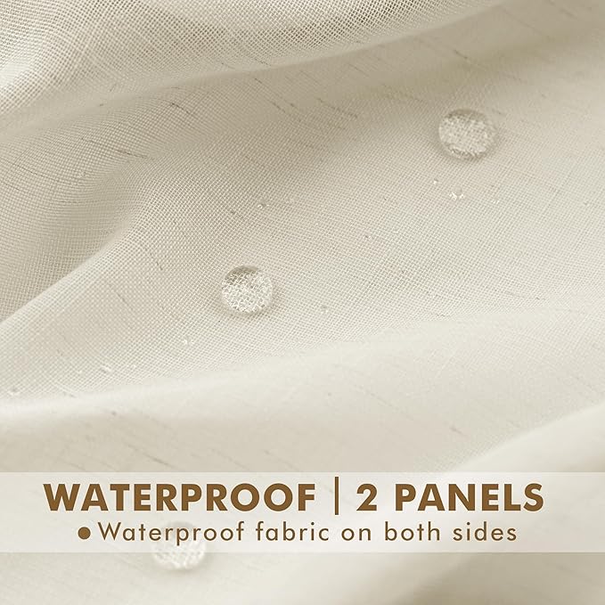 HolidayIdeas 4 Panels Natural Linen Outdoor Sheer Curtains for Patio Waterproof-Semi Sheer Wide Grommet Indoor/Outside Voile Curtains for Living Room, Bedroom, Porch, Pergola, Cabana 110x84 Inch