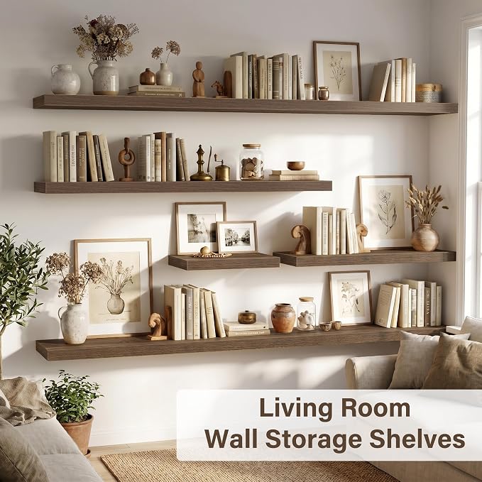 Acovy 10" Extra Deep Floating Shelves for Wall, 72" Long Wood Wall Shelves Set of 1 for Bathroom Bedroom Kitchen Living Room Laundry Room, Modern Floating Shelf for Home Decor