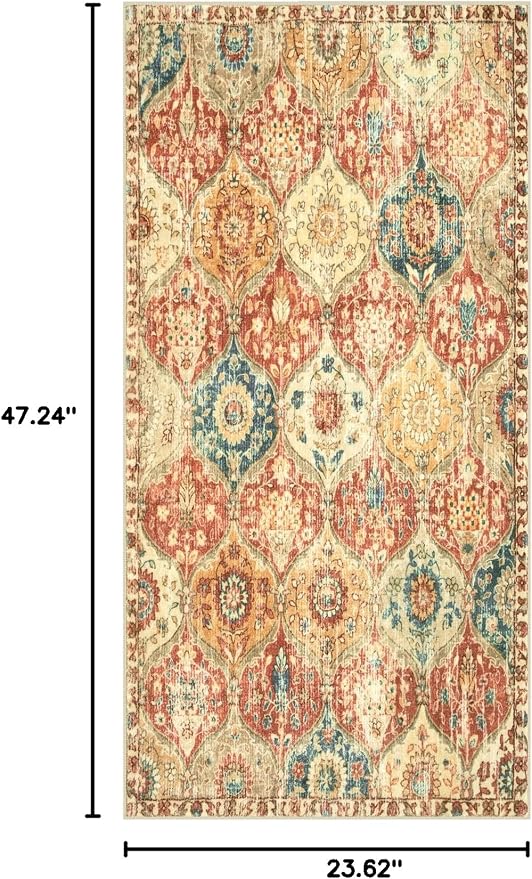 Lahome Kitchen Rugs Non Slip Washable Rugs for Entryway, 2x4 Rug Non-Slip Moroccan Trellis Ultra-Thin Indoor Door Mat Small Carpet for Bathroom Bedroom Entry Elise, Red/Orange
