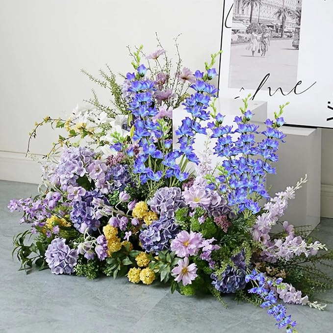8 pcs Blue-Purple Delphinium Artificial Flowers, 34.25''Artificial Snapdragon Flowers Tall Fake Flowers Silk Flowers Faux Delphinium Bulk for Tall Vase Home Wedding Garden Table Decor (Blue-purple)