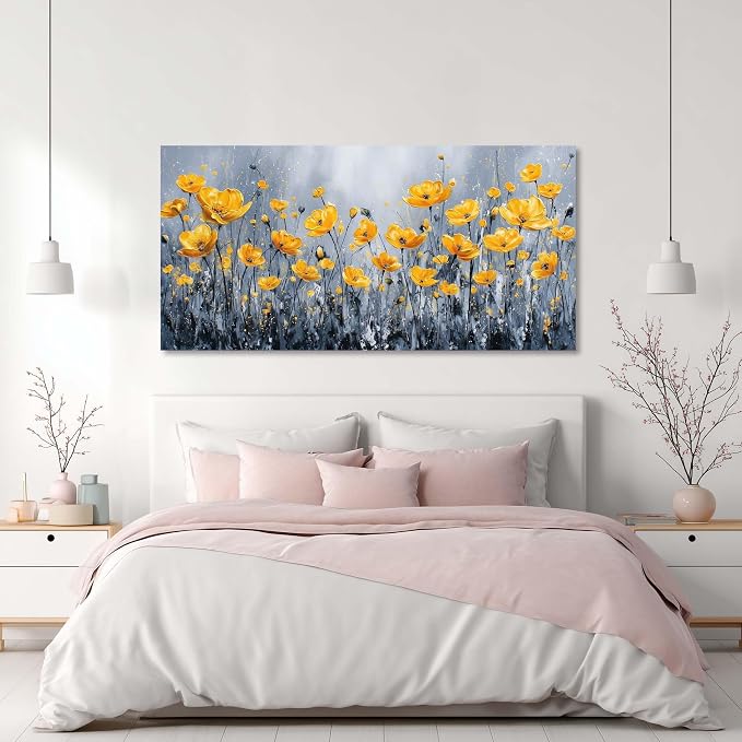 Ggaafet Yellow Floret Wall Art for Bedroom Canvas Oil Painting Prints Beautiful Flowers Floral Blooming Art Deco Pretty Artwork Office Family Dining Room Decor