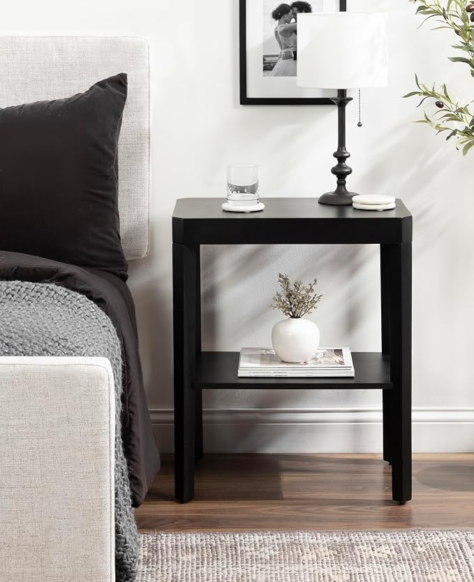 Kate and Laurel Talcott Modern Rectangle Wood Side Table; 22 x 14 x 26; Black; Transitional Decorative Two-Tier End Table for Use as a Bedroom Nightstand or Living Room Accent