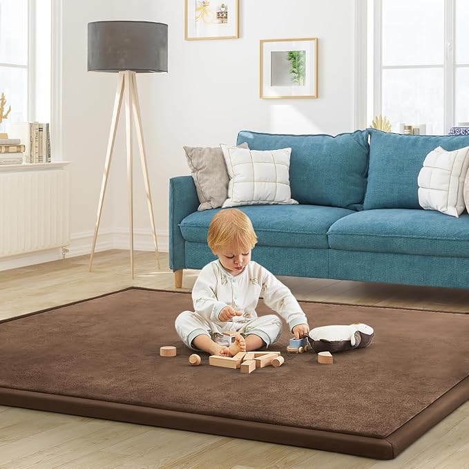 Baby Play Mat for Floor Nursery Rug Muscle Mat Area Rug Playroom Rug 79"x118" Playpen Mat Elastic Foam 1.3" Thick Crawling Mat for Babies,Toddlers, Infants, Kids,Chestnut