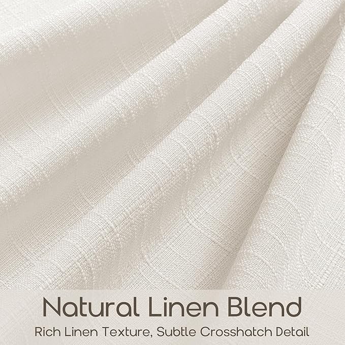 Natural Pleated Linen Curtains 80 Inches 2 Panels for Living Dining Room Beige White Cream Farmhouse Country Light Filtering Back Tab Curtains with Rings Pinch Pleat Burlap Window Drapes for Bedroom