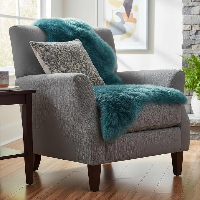 Super Area Rugs Beach Blue Genuine Sheepskin Rug 2x3 ft, Real Fluffy Single Pelt Fur Accent Rug for Chair, Seat Cover, Nursery & Home Decor, Natural & Soft Shaggy Throw