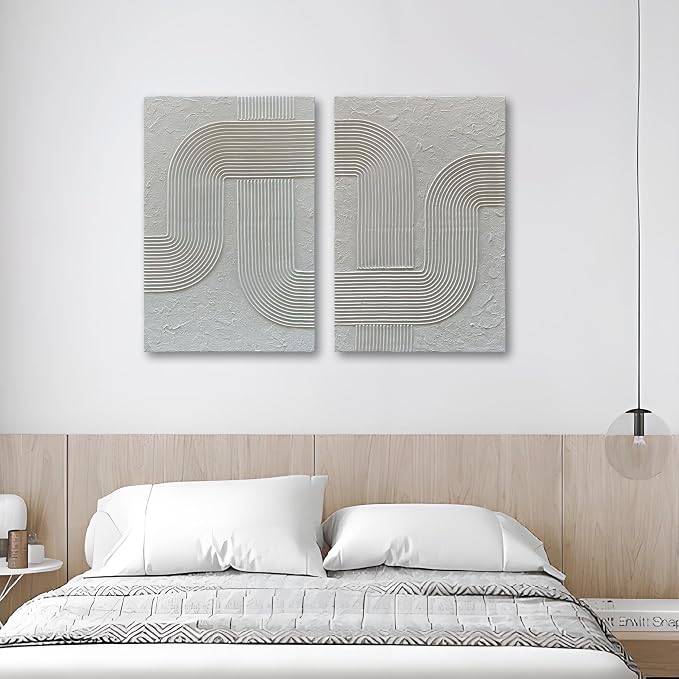 NANKAI Art Hand-Painted White Texture Minimalist Art Wall Decoration 36x24-inch x2 Contemporary Art Oil Painting Home Living Room Corridor Wall Art