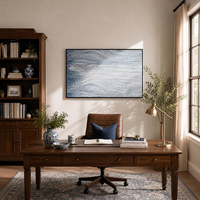 CCPEAR Large Abstract Textured Wall Art, Modern Neutral Wavy Line Canvas Painting, Framed Minimalist Wall Decor for Living Room Bedroom Office, 48x32 Inch